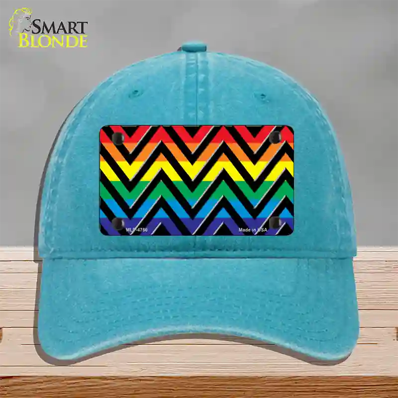 Rainbow Black Chevron Novelty License Plate Hat Unconstructed Cotton / Lake Blue