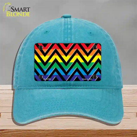 Rainbow Black Chevron Novelty License Plate Hat Unconstructed Cotton / Lake Blue