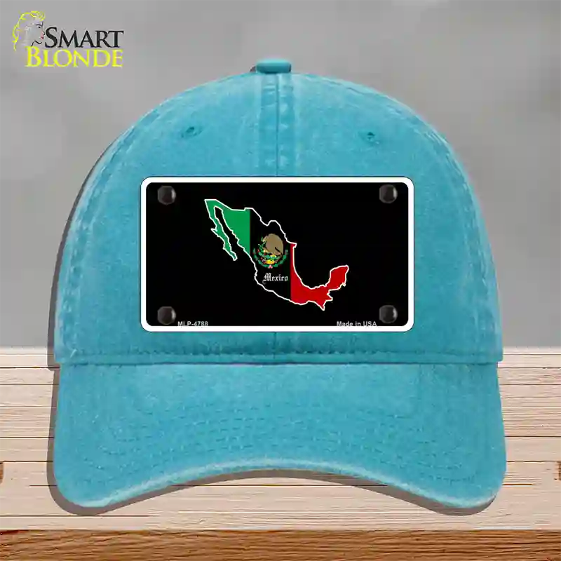 Mexico Outline Novelty License Plate Hat Unconstructed Cotton / Lake Blue