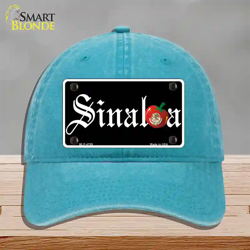 Sinaloa Black Novelty License Plate Hat Unconstructed Cotton / Lake Blue