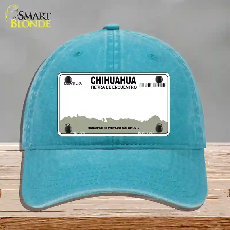 Chihuahua Mexico Novelty License Plate Hat Unconstructed Cotton / Lake Blue