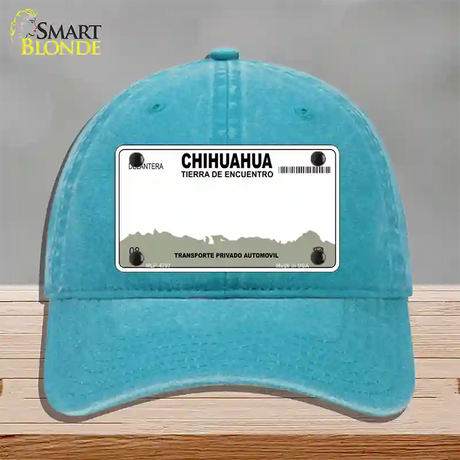 Chihuahua Mexico Novelty License Plate Hat Unconstructed Cotton / Lake Blue