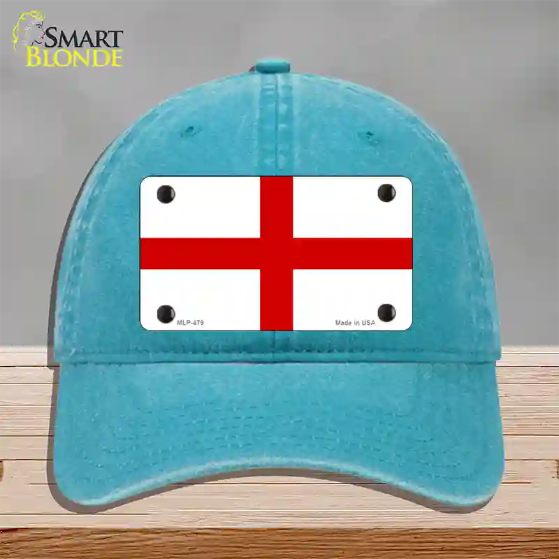 England Flag Novelty License Plate Hat Unconstructed Cotton / Lake Blue