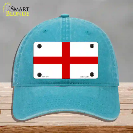 England Flag Novelty License Plate Hat Unconstructed Cotton / Lake Blue