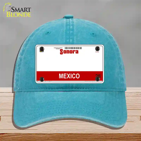 Sonora Mexico Novelty License Plate Hat Unconstructed Cotton / Lake Blue