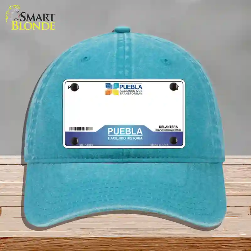 Puebla Mexico Novelty License Plate Hat Unconstructed Cotton / Lake Blue