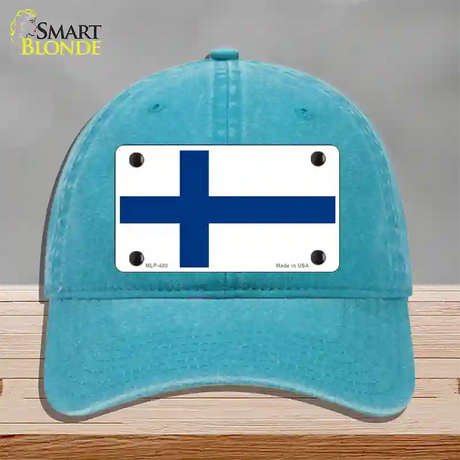 Finland Flag Novelty License Plate Hat Unconstructed Cotton / Lake Blue