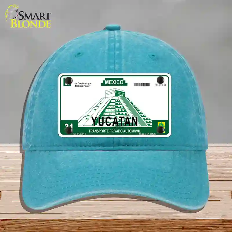 Yucatan Mexico Novelty License Plate Hat Unconstructed Cotton / Lake Blue