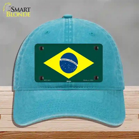 Brazil Flag Novelty License Plate Hat Unconstructed Cotton / Lake Blue