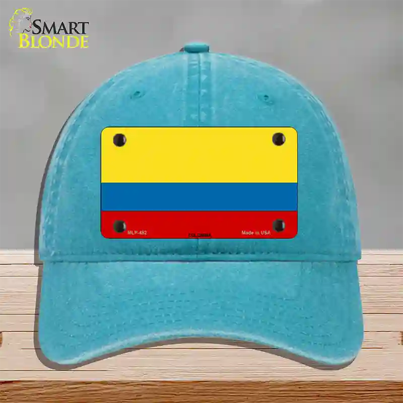 Colombia Flag Novelty License Plate Hat Unconstructed Cotton / Lake Blue