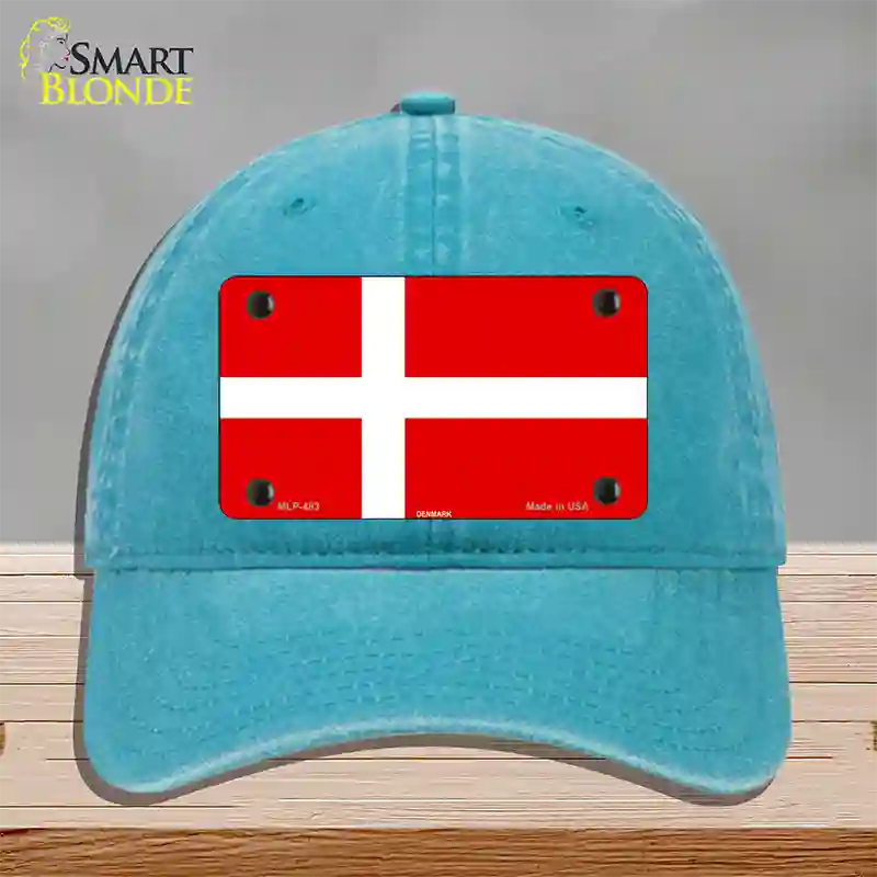 Denmark Flag Novelty License Plate Hat Unconstructed Cotton / Lake Blue