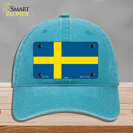 Sweden Flag Novelty License Plate Hat Unconstructed Cotton / Lake Blue