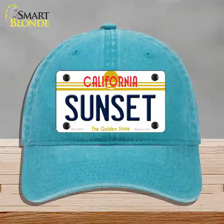 Sunset California Novelty License Plate Hat Unconstructed Cotton / Lake Blue