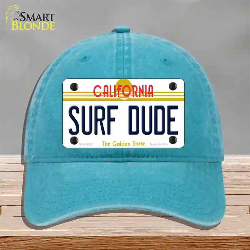 Surf Dude California Novelty License Plate Hat Unconstructed Cotton / Lake Blue