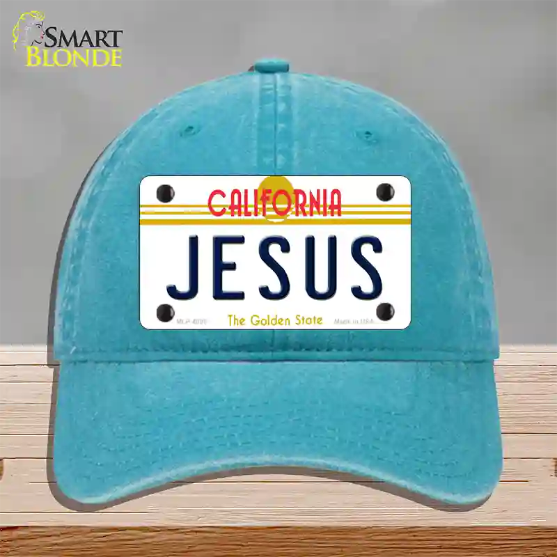 Jesus California Novelty License Plate Hat Unconstructed Cotton / Lake Blue