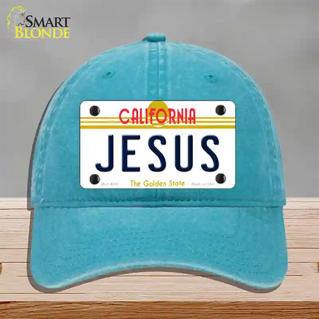 Jesus California Novelty License Plate Hat Unconstructed Cotton / Lake Blue