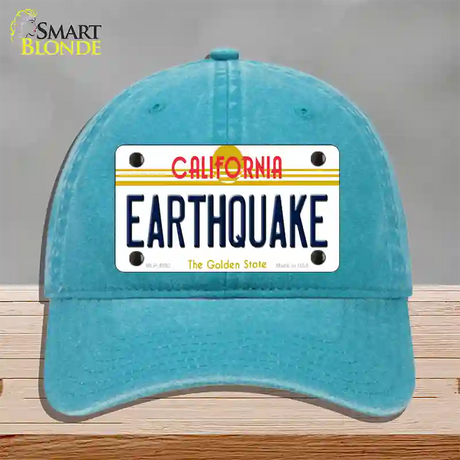 Earthquake California Novelty License Plate Hat Unconstructed Cotton / Lake Blue