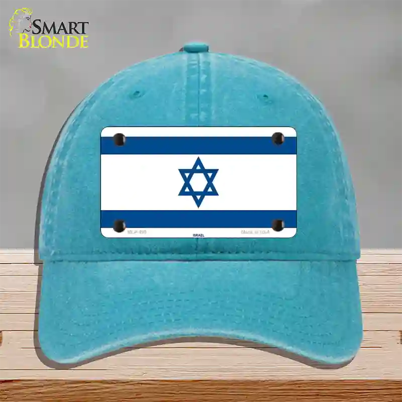 Israel Flag Novelty License Plate Hat Unconstructed Cotton / Lake Blue