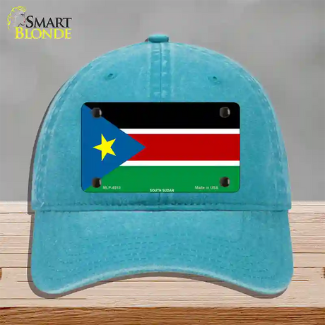 South Sudan Flag Novelty License Plate Hat Unconstructed Cotton / Lake Blue