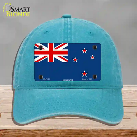 New Zealand Flag Novelty License Plate Hat Unconstructed Cotton / Lake Blue