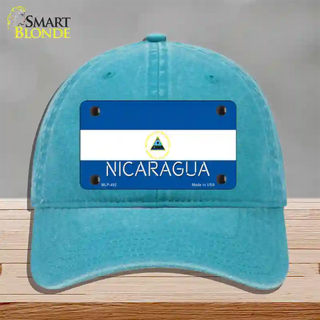 Nicaragua Flag Novelty License Plate Hat Unconstructed Cotton / Lake Blue