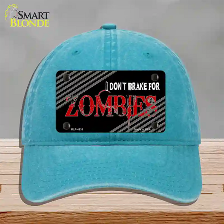 Dont Brake For Zombies Novelty License Plate Hat Unconstructed Cotton / Lake Blue