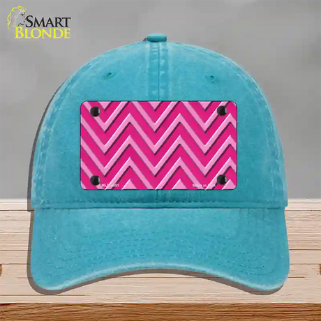 Pink Light Pink Large Chevron Novelty License Plate Hat Unconstructed Cotton / Lake Blue