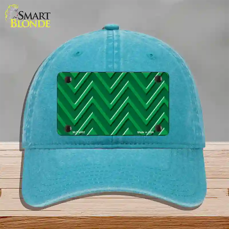 Green Light Green Large Chevron Novelty License Plate Hat Unconstructed Cotton / Lake Blue