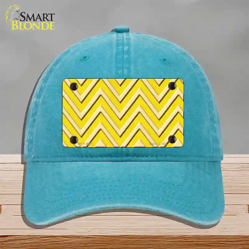 Yellow Light Yellow Large Chevron Novelty License Plate Hat Unconstructed Cotton / Lake Blue