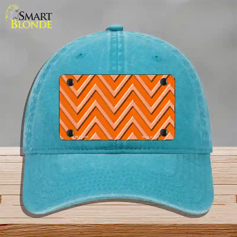 Orange Light Orange Large Chevron Novelty License Plate Hat Unconstructed Cotton / Lake Blue