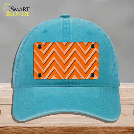 Orange Light Orange Large Chevron Novelty License Plate Hat Unconstructed Cotton / Lake Blue