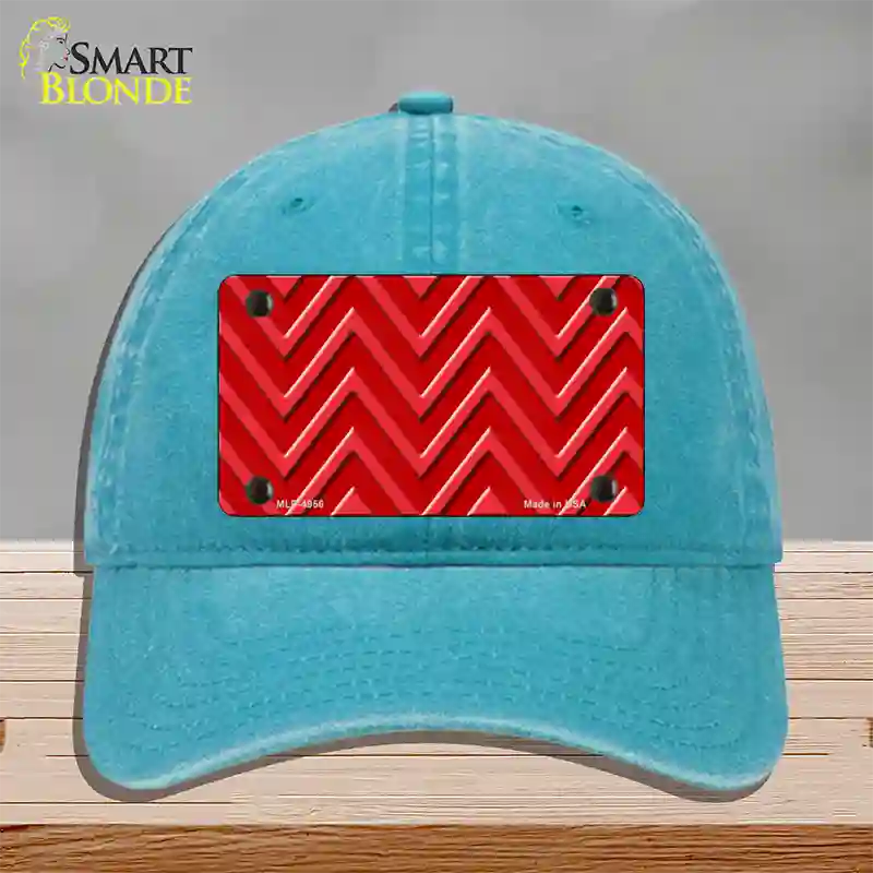 Red Light Red Large Chevron Novelty License Plate Hat Unconstructed Cotton / Lake Blue