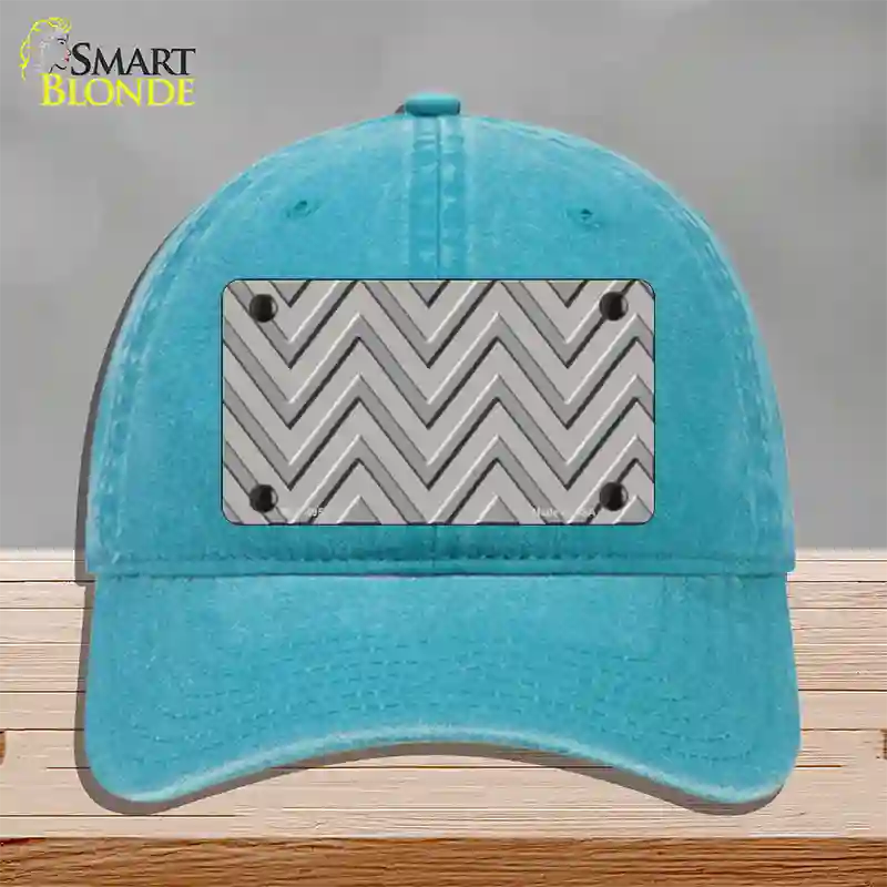 Grey Light Grey Large Chevron Novelty License Plate Hat Unconstructed Cotton / Lake Blue