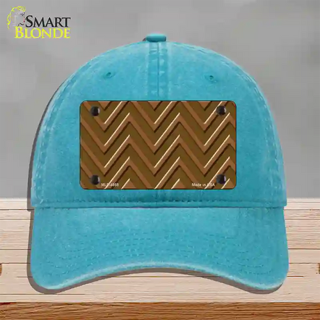 Brown Light Brown Large Chevron Novelty License Plate Hat Unconstructed Cotton / Lake Blue