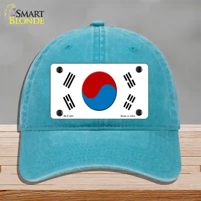 South Korea Flag Novelty License Plate Hat Unconstructed Cotton / Lake Blue