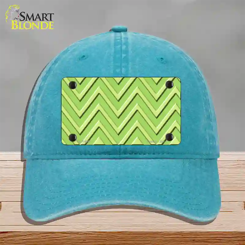 Lime Green Lighter Lime Green Large Chevron Novelty License Plate Hat Unconstructed Cotton / Lake Blue