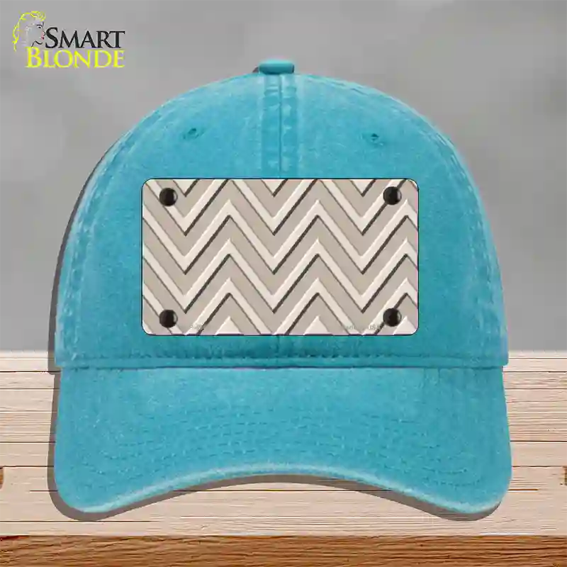 Tan Light Tan Large Chevron Novelty License Plate Hat Unconstructed Cotton / Lake Blue