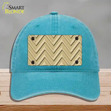 Gold Light Gold Large Chevron Novelty License Plate Hat Unconstructed Cotton / Lake Blue