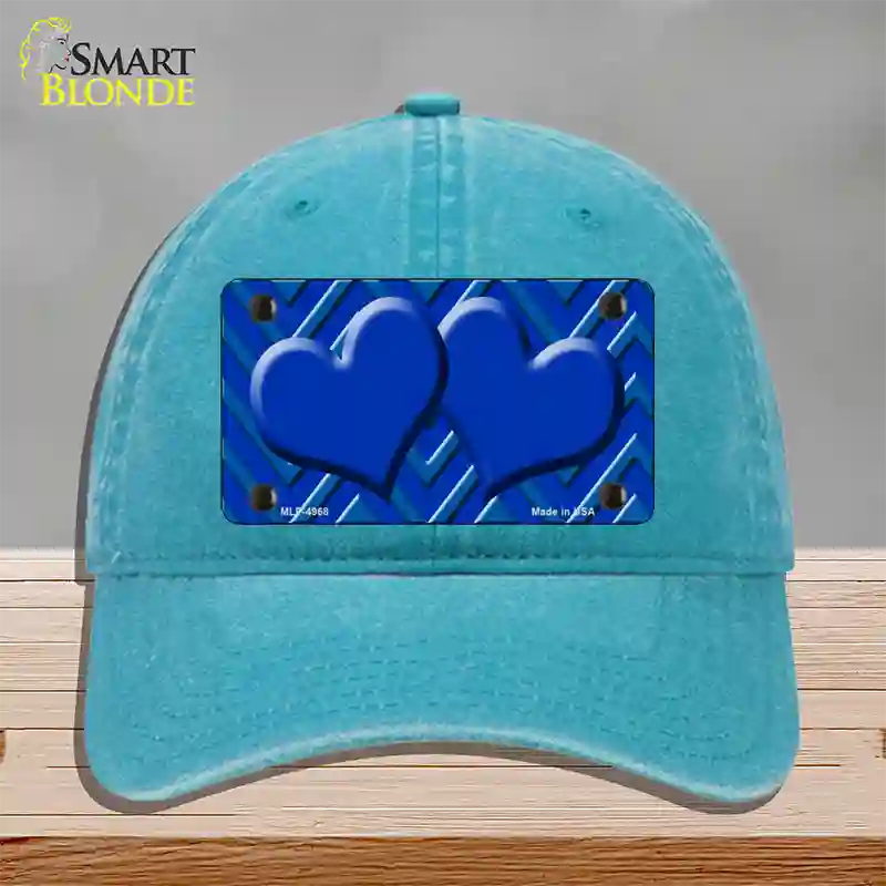 Blue Light Blue Heart Large Chevron Novelty License Plate Hat Unconstructed Cotton / Lake Blue