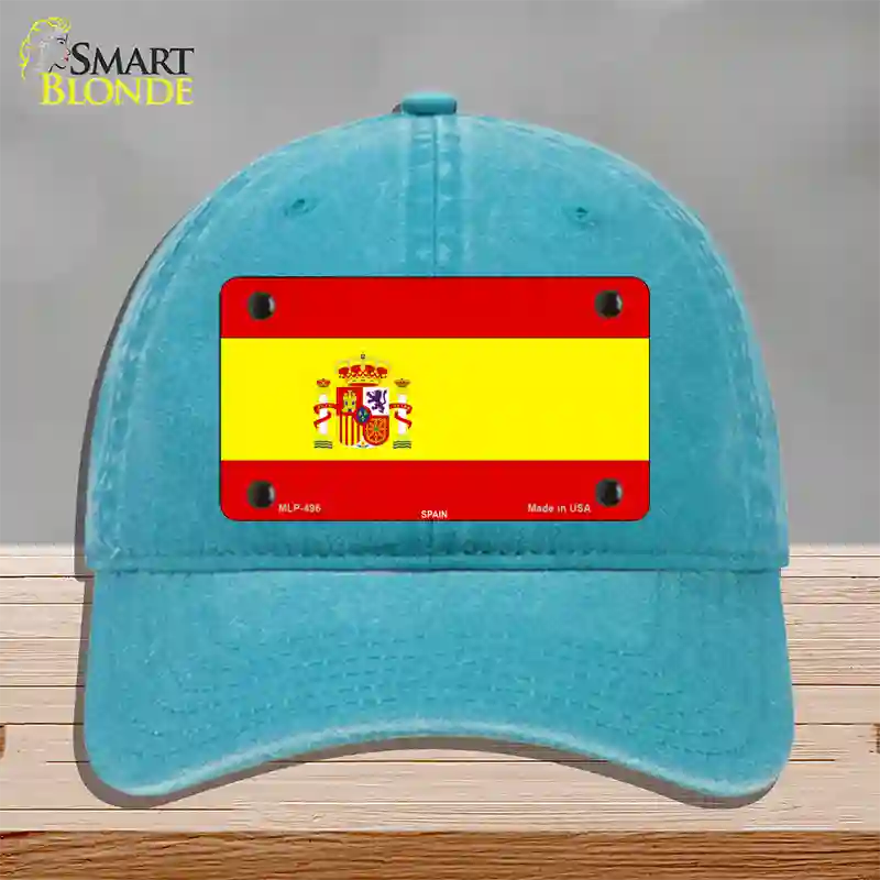 Spain Flag Novelty License Plate Hat Unconstructed Cotton / Lake Blue