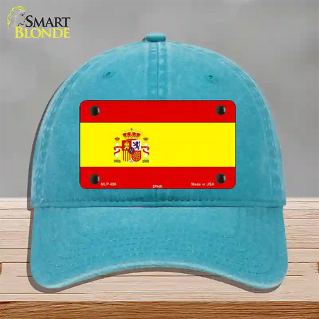 Spain Flag Novelty License Plate Hat Unconstructed Cotton / Lake Blue