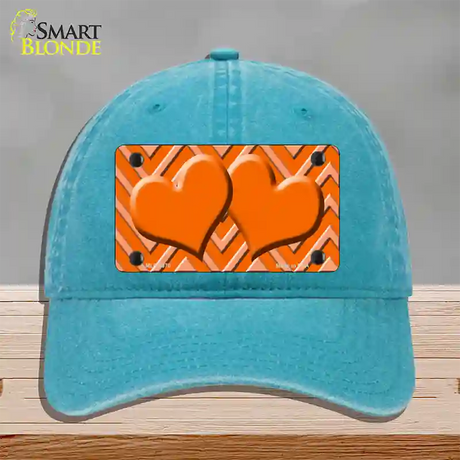 Orange Light Orange Heart Large Chevron Novelty License Plate Hat Unconstructed Cotton / Lake Blue