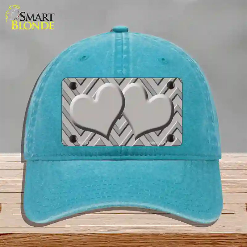 Grey Light Grey Heart Large Chevron Novelty License Plate Hat Unconstructed Cotton / Lake Blue