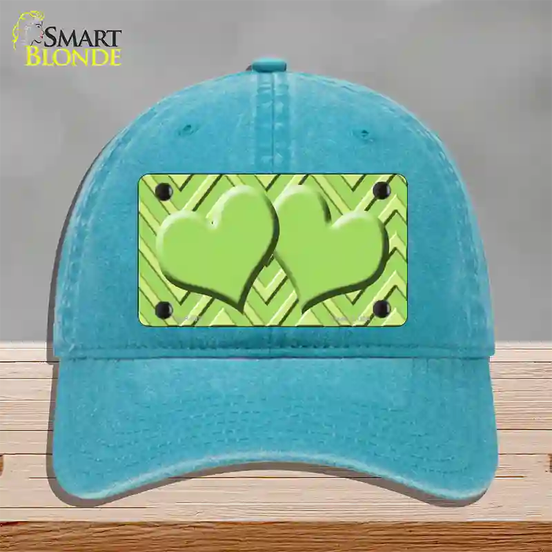 Lime Green Lighter Lime Green Heart Large Chevron Novelty License Plate Hat Unconstructed Cotton / Lake Blue