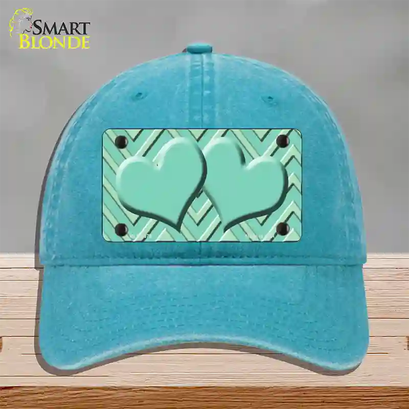 Mint Light Mint Heart Large Chevron Novelty License Plate Hat Unconstructed Cotton / Lake Blue