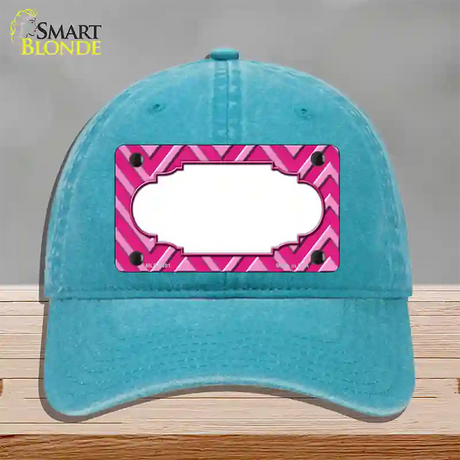 Pink Light Pink Scallop Large Chevron Novelty License Plate Hat Unconstructed Cotton / Lake Blue