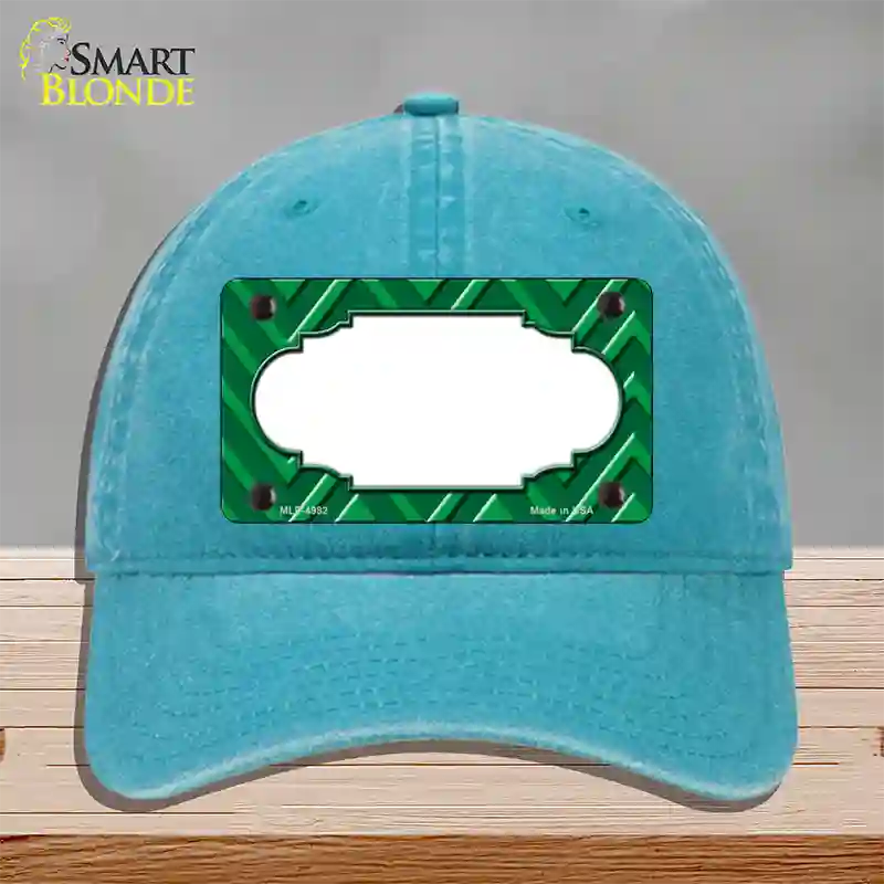 Green Light Green Scallop Large Chevron Novelty License Plate Hat Unconstructed Cotton / Lake Blue