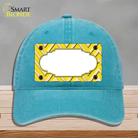 Yellow Light Yellow Scallop Large Chevron Novelty License Plate Hat Unconstructed Cotton / Lake Blue