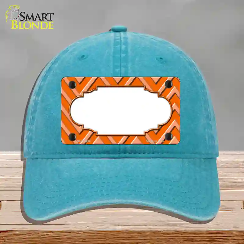 Orange Light Orange Scallop Large Chevron Novelty License Plate Hat Unconstructed Cotton / Lake Blue