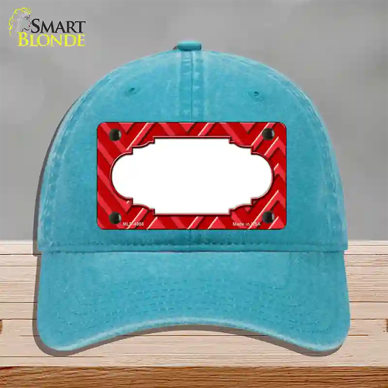 Red Light Red Large Scallop Chevron Novelty License Plate Hat Unconstructed Cotton / Lake Blue